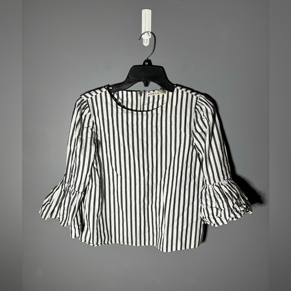 Alice + Olivia Bernice Striped Cotton Peplum Blouse Size XS - Picture 2 of 6